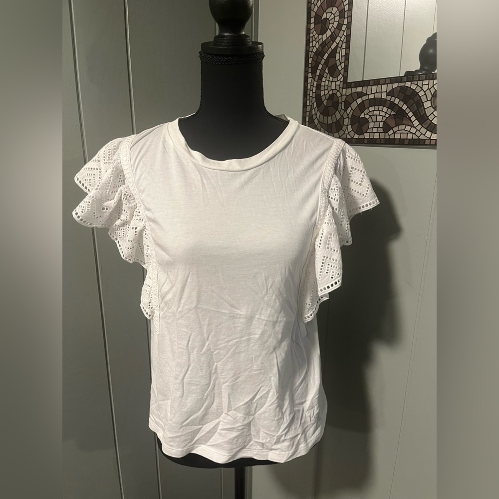 BANANA REPUBLIC Eyelet Ruffle T-Shirt Tops Size XS